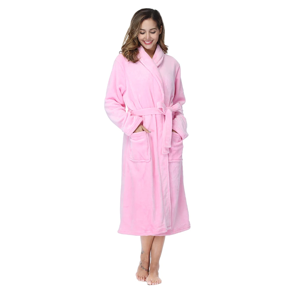 

RONGTAI Pink Fleece Robes for Women Bathrobe with Pockets