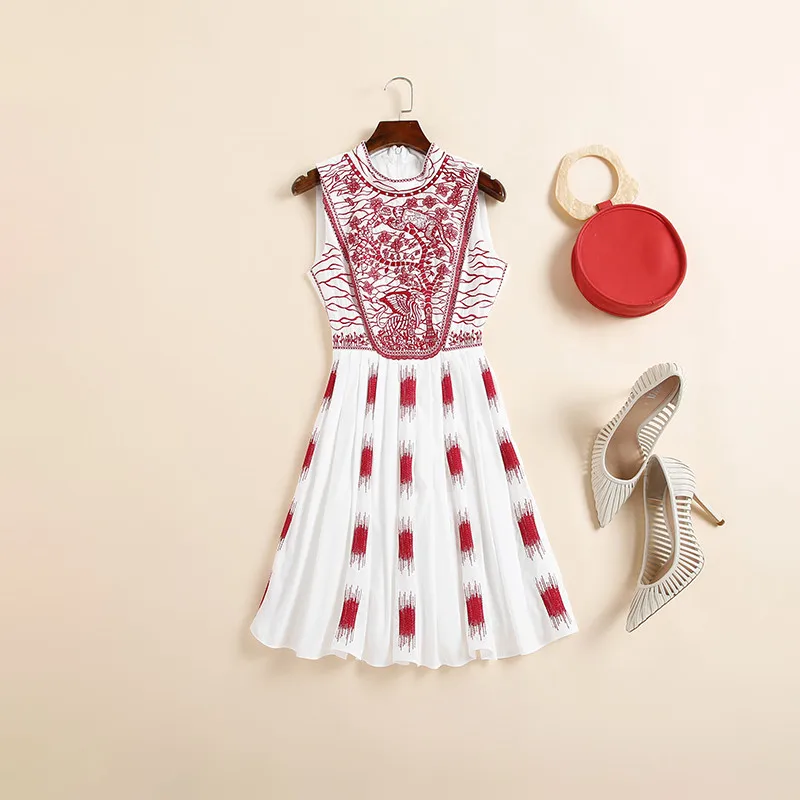 

Summer High End Party Dresses Women's Elegant Sleeveless Vintage Embroidery Party Tank Dresses