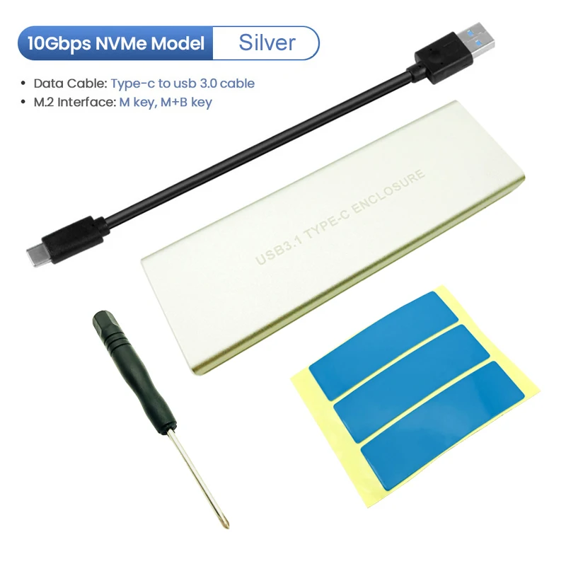 Silver NVME A-C wire H1111Z M2 SSD чехол NVME корпус M.2 для usb type C 3,1 SSD адаптер для NVME PCIE NGFF SATA M/B Ключ SSD диск коробка M.2 SSD чехол - Цвет: Silver NVME A-C wire
