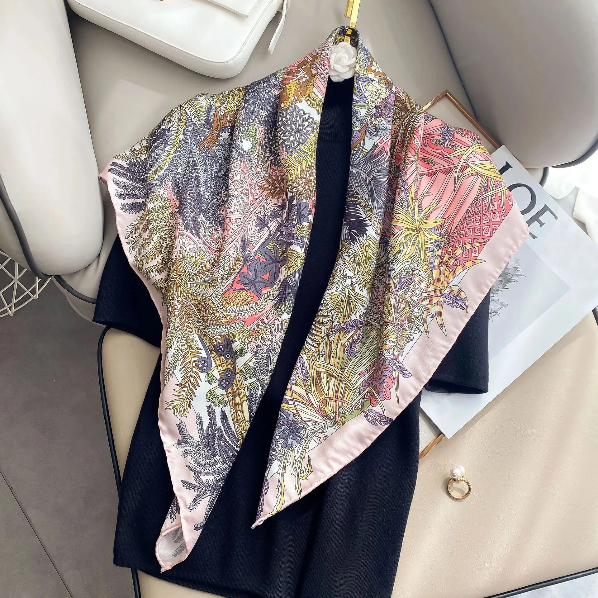 

Lady Scarf Square Hijab Neck Foulard Twill Silk Large Scarves Kerchief Female Soft Headband 2021 Spring New Wraps Bandana Hijabs