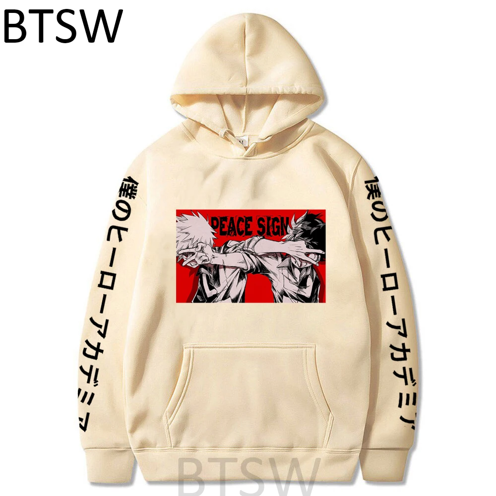 

My Hero Academia Anime Hoodie Sweatshirts Men Women Pullover Hoodies Deku and Bakugou Peace Sign Graphic Streetwear Coat Outfit