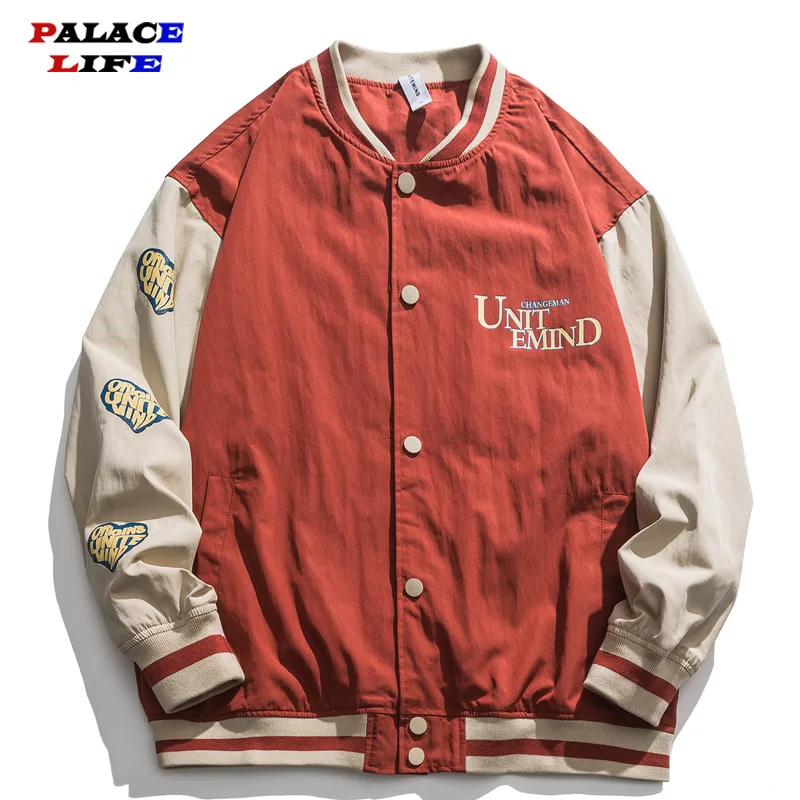 

2021 Spring Patchwork Baseball Jacket Mens Harajuku Japanese Fashion Letter Print Bomber Jacket Couple College Style Coats