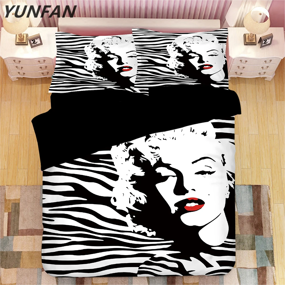 

3D Bedding Set Marilyn Monroe Print Duvet cover set lifelike bedclothes with pillowcase home Textiles Black white quilt cover