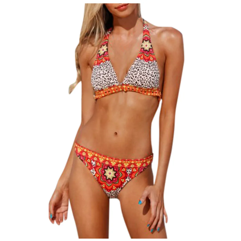 

Sexy Brazilian Swimsuit Women Bikini 2020 floral Print Halter Top Push Up Swimwear Bikinis Set Beachwear Bathing Suit biquini