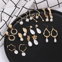 wybu baroque freshwater irregular pearl pendant earrings for women fashion design charm alloy matte frosted texture earrings