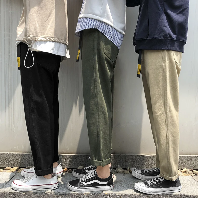 Однотонные прямые мужские повседневные штаны модные свободного кроя для мужчин