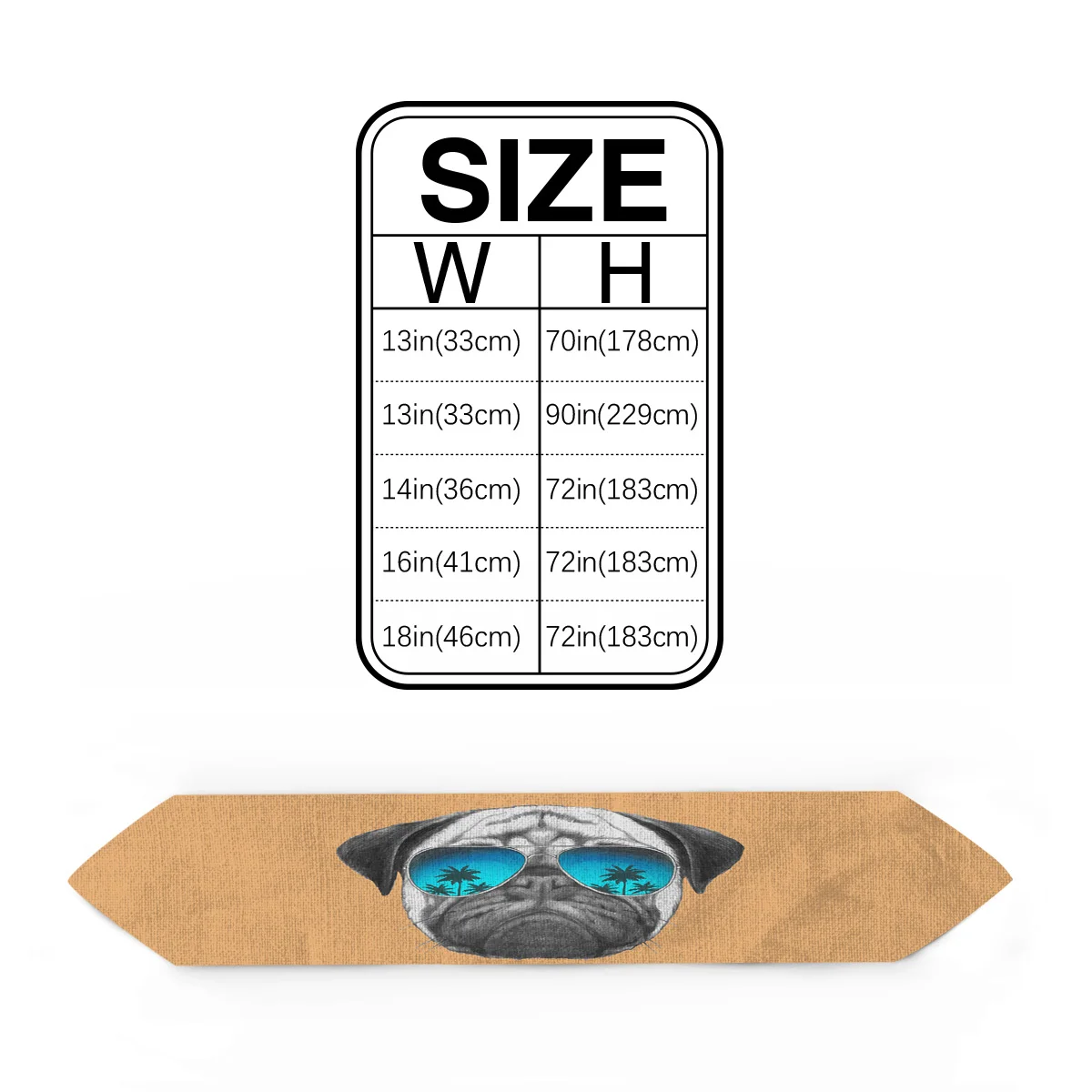 Скатерть для стола современная в виде мопса с солнцезащитными очками оранжевая