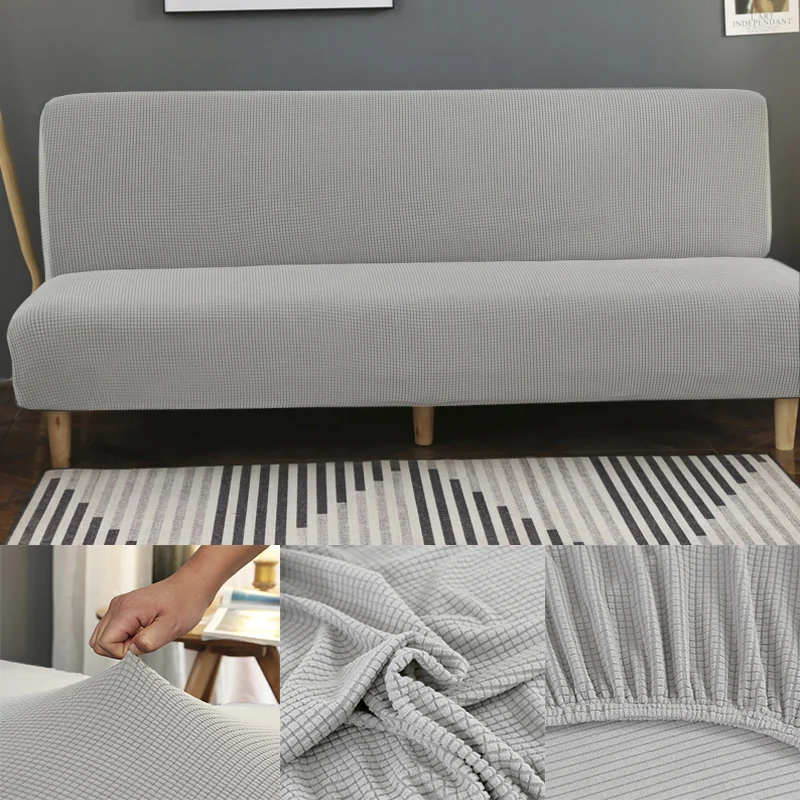 

Stretch Solid Velvet Armless Sofa Bed Covers Elastic Universal Without Armrest Sofa Bedspreads Folding All-inclusive Slipcover