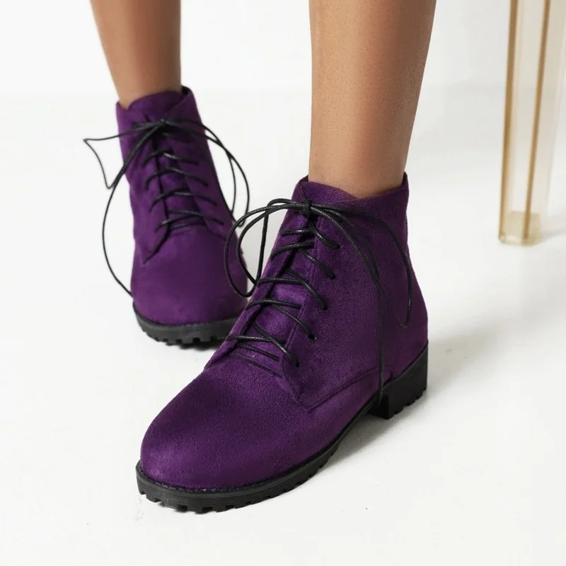 

FXYCMMCQ 2021 Autumn and Winter New Lace-up Ankle Boots Low-heel Round Toe College Style Martin Boots 007