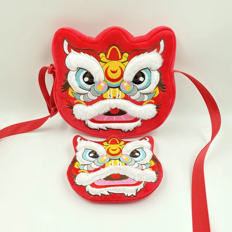creative multifunctional plush red wallet New Year's auspicious doll Lion dance Chinese style backpack Messenger bag |