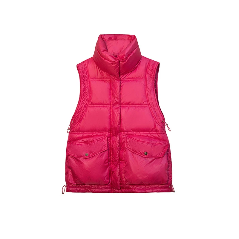 

2021 Glossy Winter Waistcoat Vest Jacket Cotton Coat Outwear Winter Vest Women Thick Warm Stand Collar Solid Women's Clothing