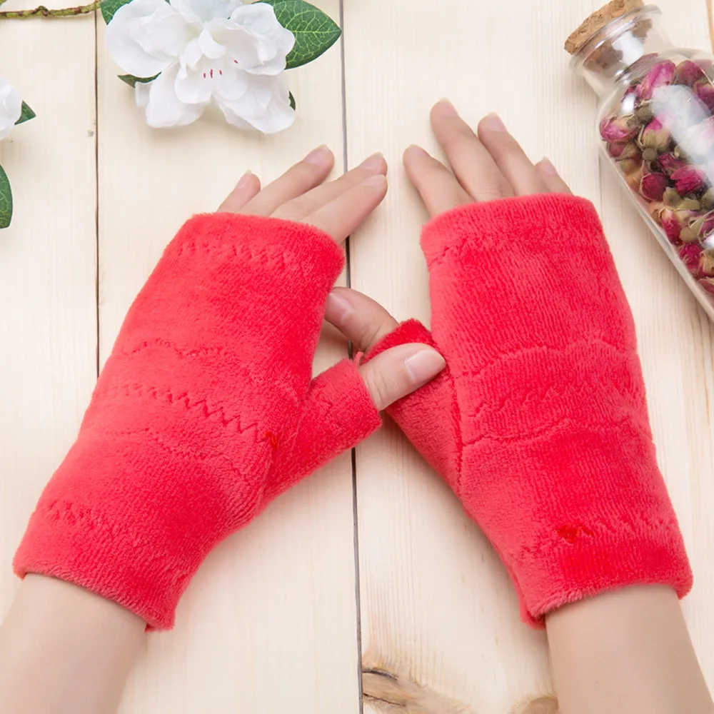 RD Women Fingerless Gloves Thick Warmth polar fleece Winter Autumn Thick Warm Gloves Keyboard Leak Finger Gloves handschoenen 11.19 - Color: RD