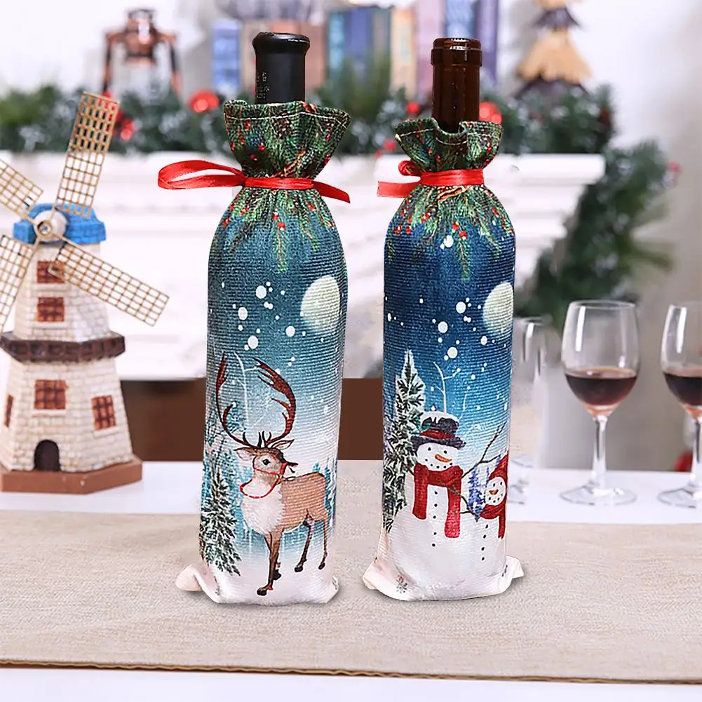 1pcs New Year Christmas Wine Bottle Dust Cover Bag Santa Claus Noel Dinner Table Decor Christmas Decorations for Home