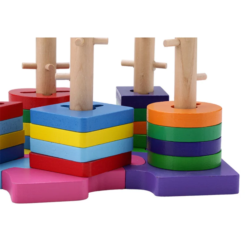 Baby Toys Column Set Geometric Building Blocks Wooden For Kids Carton Elephant Macaron Color Educational Gift | Игрушки и хобби