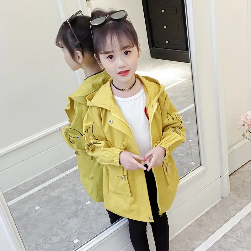 

Ветровка с цветочным принтом для девочек-подростков; Весенне-осенняя верхняя одежда с вышивкой и капюшоном; Одежда для девочек; Детский пла...