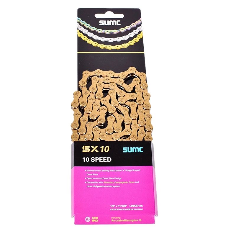 SUMC Bike Chain 10S Speed MTB Road Bicycle Chains , Gold , 116L For SHIMANO/SRAM Bike Bicycle Chain