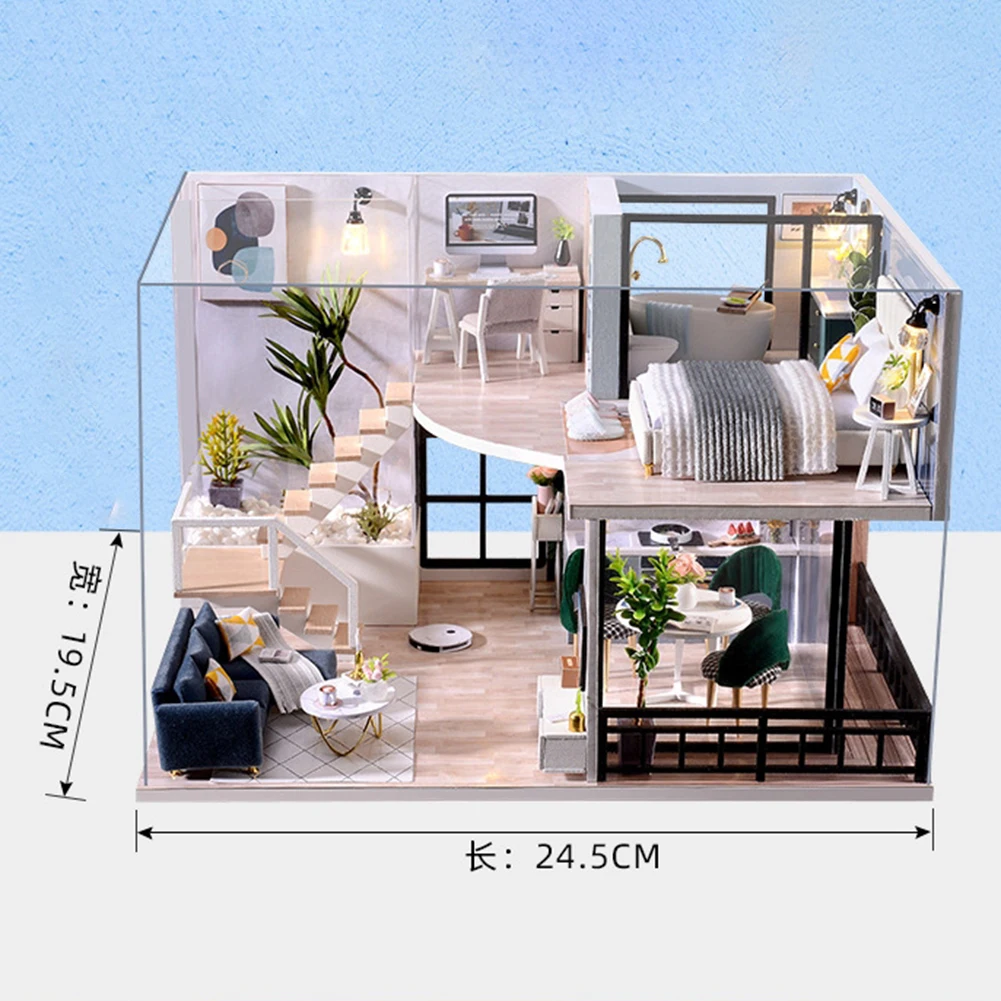 doll house furniture diy mini doll home kit 3d wooden double decker loft manual assembling toy for children birthday gifts 2022 free global shipping