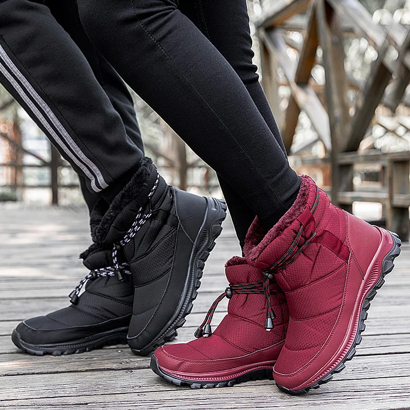 JIEMIAO Hiking Shoes Woman Snow Boots Plush New Warm Ankle Boots for Women Winter Hiking Boots Waterproof Female Winter Shoes