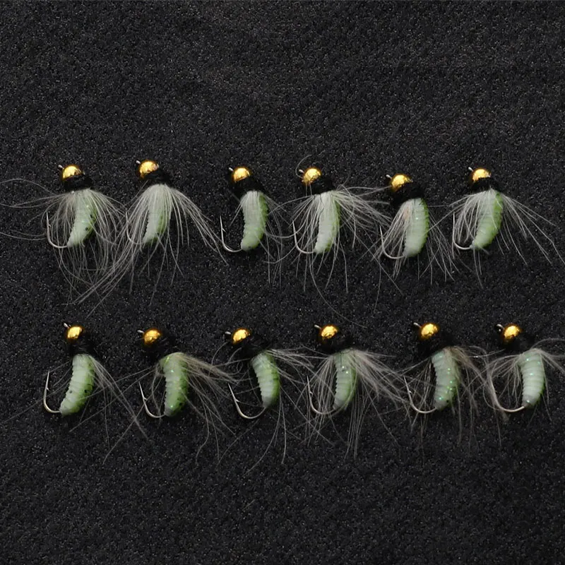

6PC #10#12 CDC Feather Hackle Nymph Scud Fly UV Brass Beadhead Worm Fishing Bait