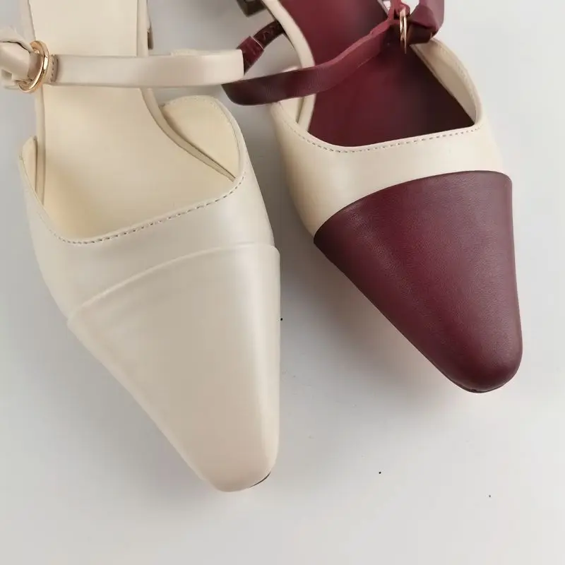 

Female Shoes Beige Heeled Sandals Ladies' Slippers Low Pointed Toe Shallow Square heel Mules For Women 2021 New Black Summer Blo