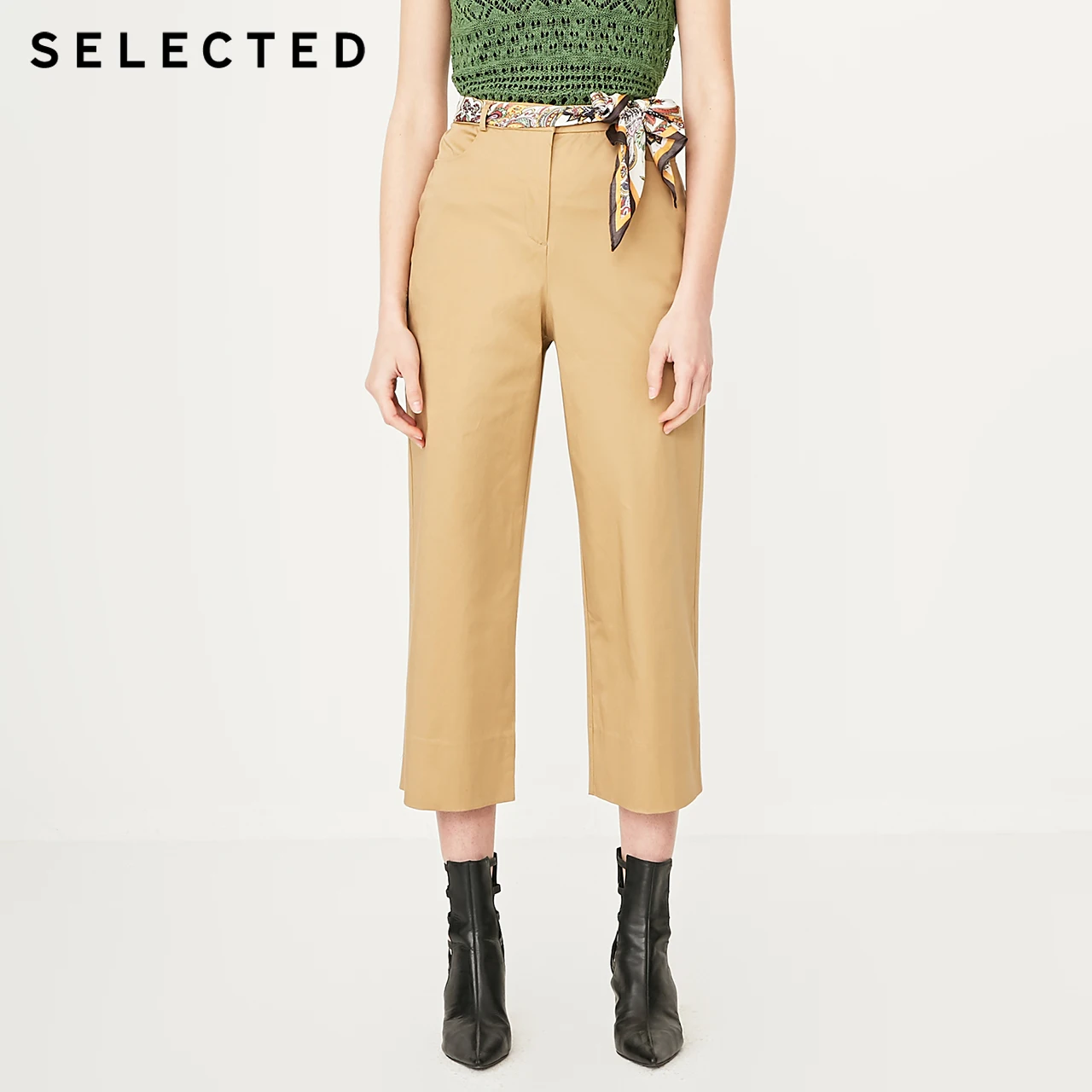 Женский свободный крой эластичные хлопковые брюки с высокой талией и широкими