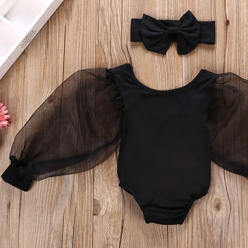 Комбинезоны для девочек 0-12 месяцев кружевные с буфами длинным рукавом