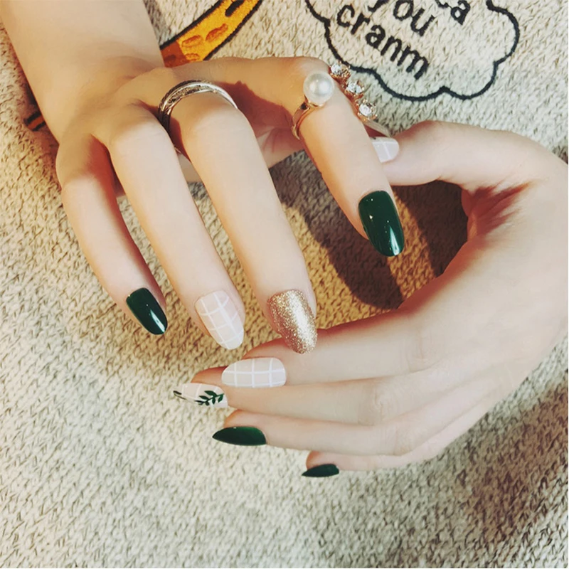 24 шт./компл. накладные ногти с милым Рисунком Листьев предварительно дизайн