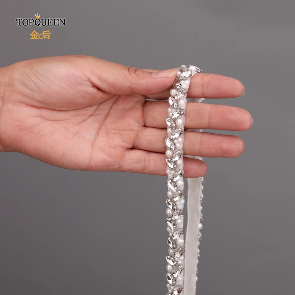 TOPQUEEN S383-S Wedding dress belt pearl Sliver diamond belt luxury rhinestone belt rhinestone trim applique bridal belt