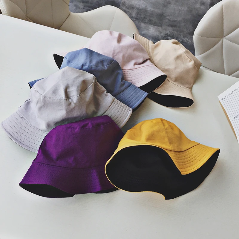

New Unisex Sun Hats Women Summer Double Side Bucket Hat Men Pure Color Panama Fedoras Outdoor Fisherman Hat Visor Basin Cap