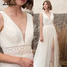 Женское кружевное свадебное платье It's yiiya, белое Тюлевое платье с V-образным вырезом и открытой спиной в стиле бохо на лето 2019