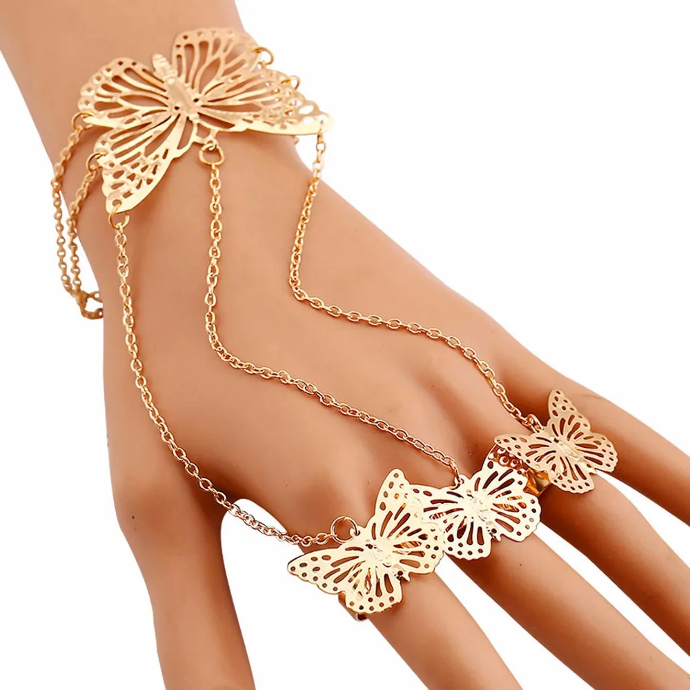 Очень модный простой полый браслет бабочка с узором соединенный кольцом на