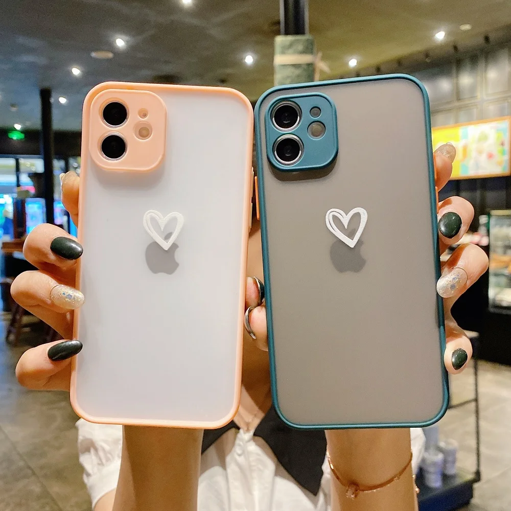 

Cute Love Heart Matte Phone Case For iPhone 12 11 Pro Max 7 8 6S Plus X XR XS Max SE 2020 Colorful Soft Bumper Transparent Cover