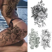 black big flower waterproof temporary tattoo sticker clock dream catcher 3d flash women body art arm sleeve fake tatoo