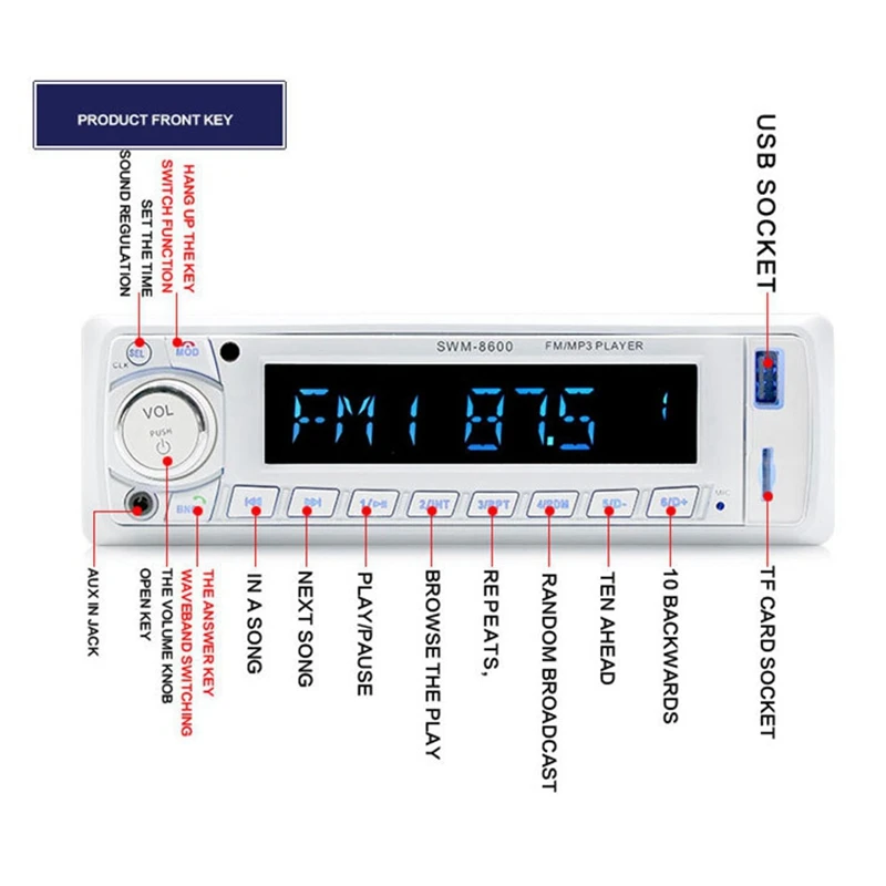 Автомобильный стерео 8600 Bluetooth MP3 плеер радио FM USB Aux MP3/ WMA/ WAV пульт дистанционного