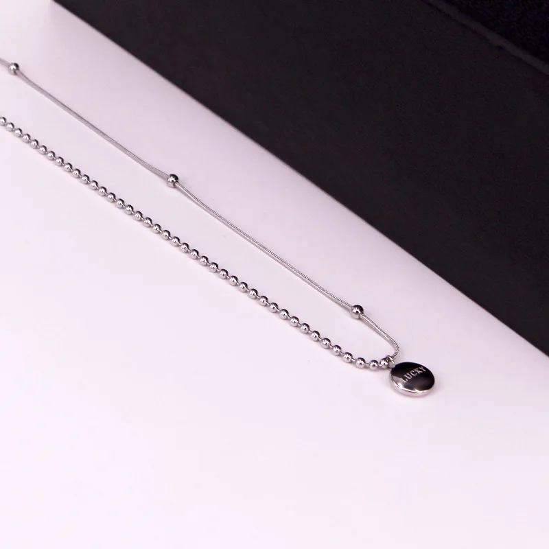 Нержавеющая сталь геометрические круглые Bean счастливый кулон ожерелье розовое