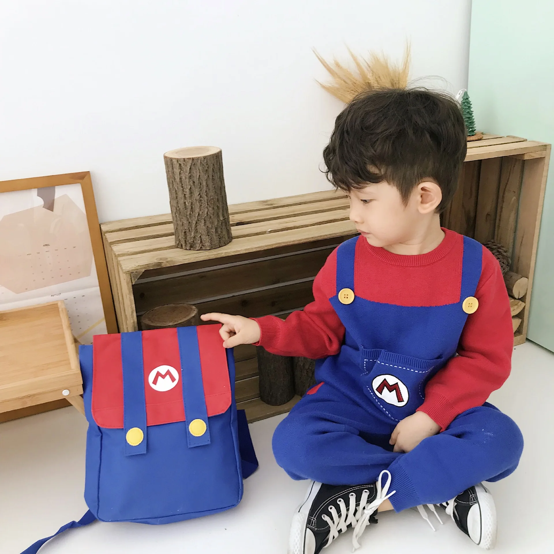 Tonytaobaby Autumn/Winter dress new boys and girls baby wear cute cartoon set with small school bag | Детская одежда и обувь
