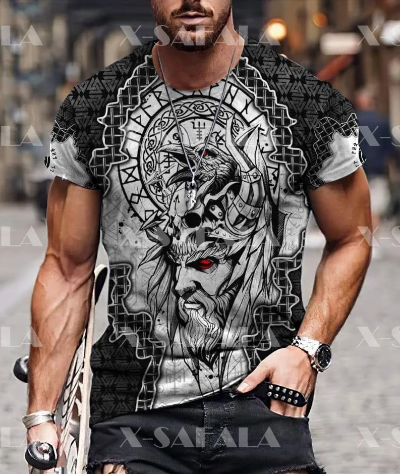 

Викинг один тату Ворон символ Броня 3D печатная Высококачественная футболка из молочного волокна Летняя мужская женская Повседневная футбо...