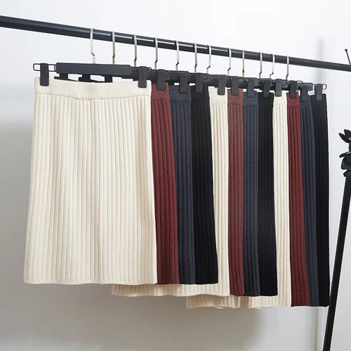 TingYiLi Knitted Skirts Womens Autumn Winter Warm Coffee Black Beige Gray Skirt Korean Elegant Mid Long Pencil Back Slit | Женская