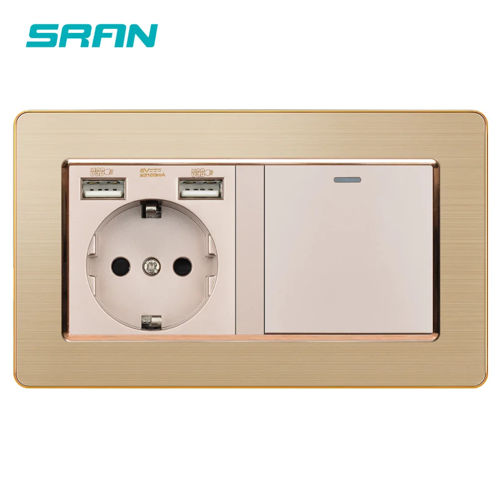 Настенная розетка SRAN из нержавеющей стали 220 В 16 А с Usb 146*86|Электрические розетки| |