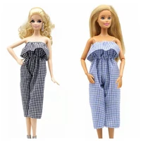 16 bjd clothes fashion plaid off shoulder jumpsuit grid outfits for barbie doll clothes 30cm dolls accessories girl best gifts