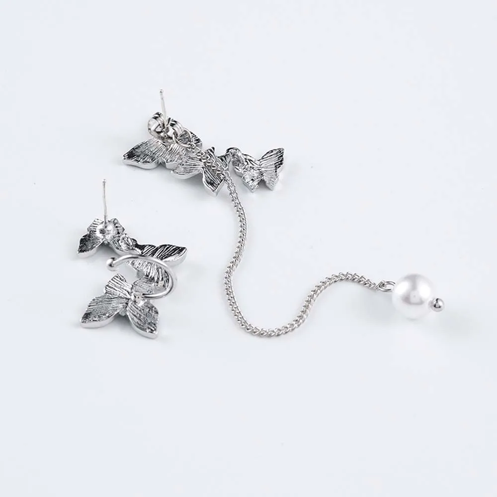 Асимметричные серьги с кристаллами-бабочками простые милые корейские женские