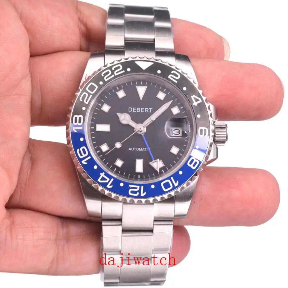 

Мужские автоматические механические часы 40 мм GMT, роскошные светящиеся сапфировые часы черного, синего цвета с керамическим покрытием, водо...