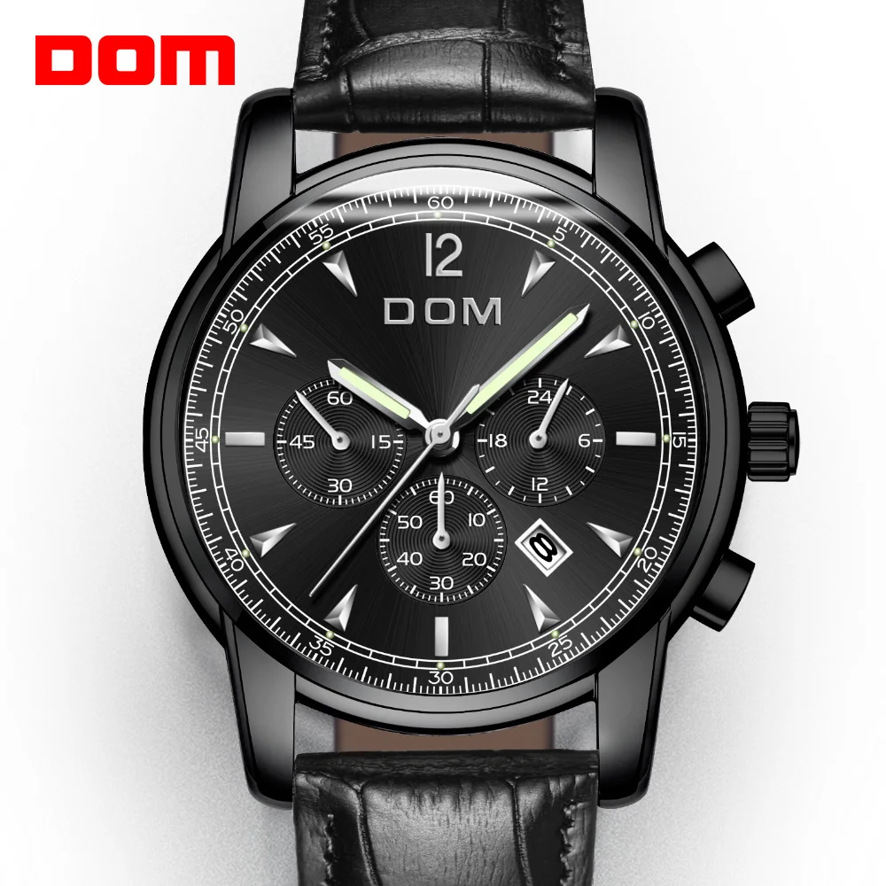 Новинка 2018 мужские часы DOM роскошные спортивные с хронографом водонепроницаемые