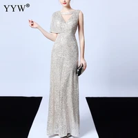 women luxury sequined evening dress sexy deep v neck fashion long party dress high waist backless elegant ladies formal dresses