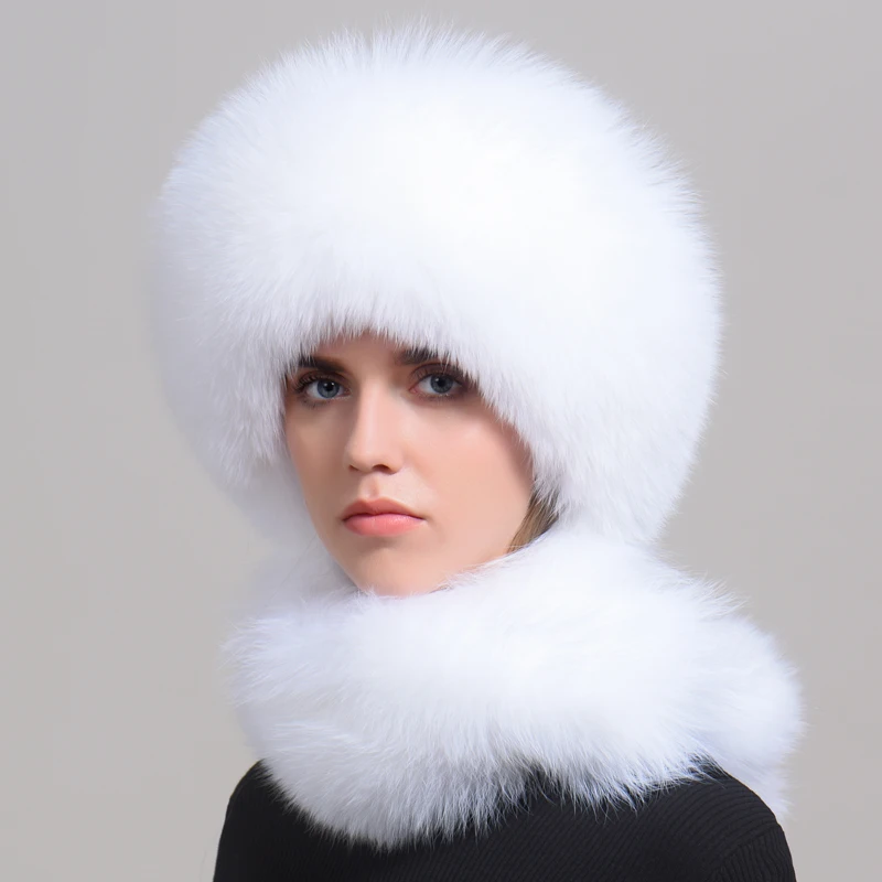 Женская шапка из натурального Лисьего меха шарф Монгольская шапка-бомбер