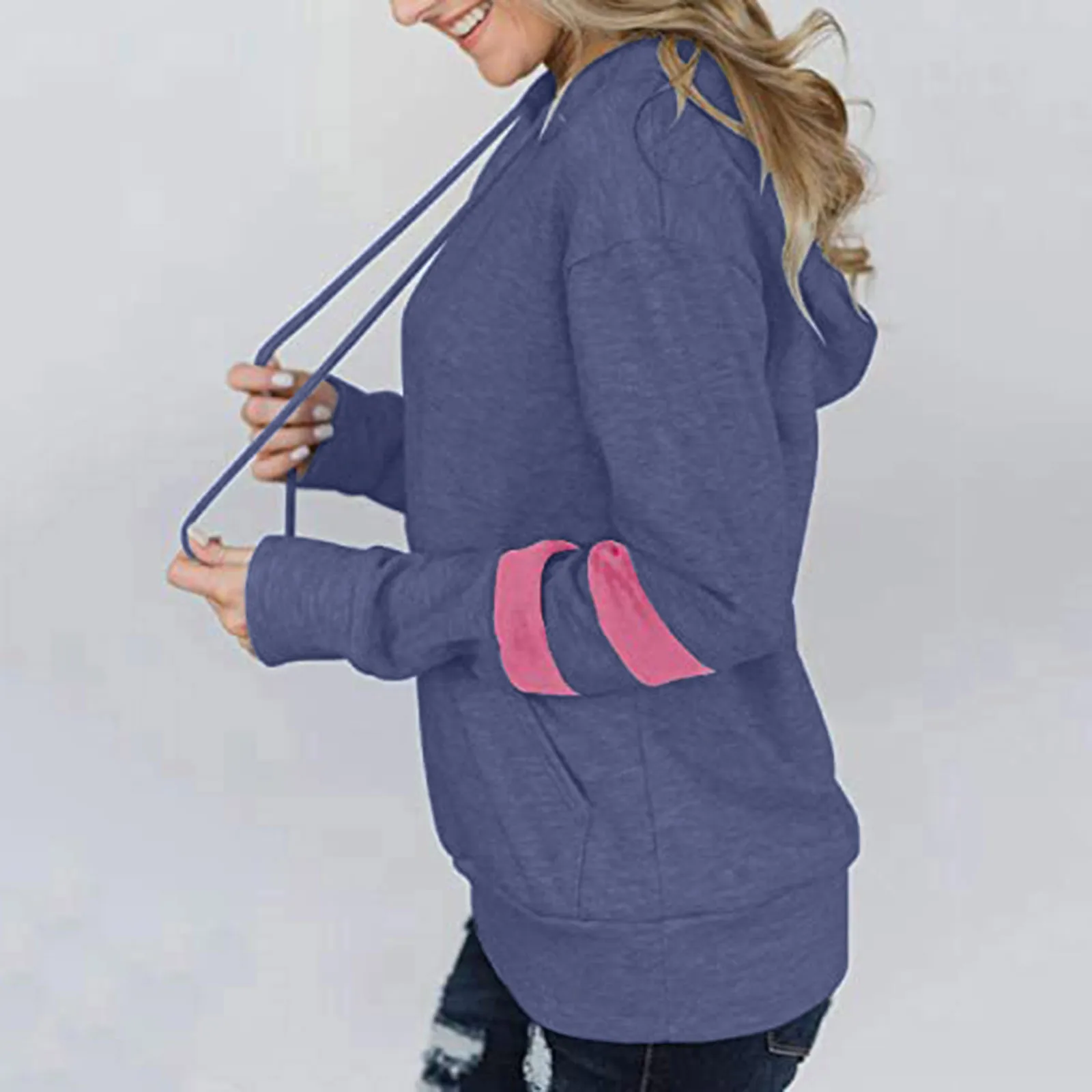 Hoodies Women Fashion Ladies Contrast Striped Hoodie Loose Pocket Long Sleeve Sweatshirt Streetwear Women Oversized Hoodies
