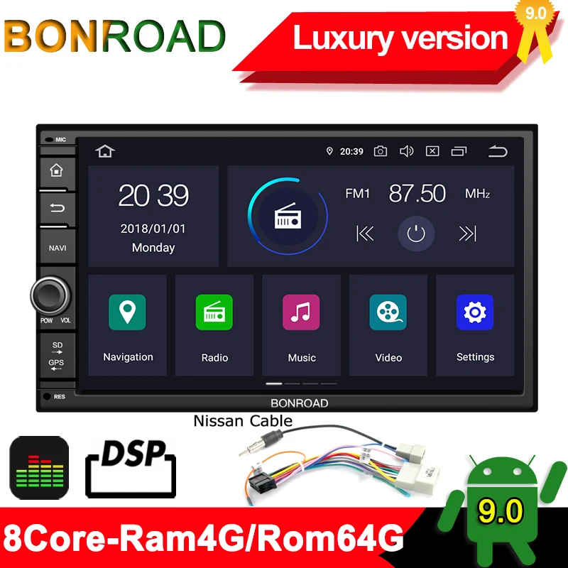 Bonroad " 2Din Android 9,0 Автомобильный мультимедийный плеер для Nissan для hyundai для Kia gps-навигация, радио, стерео-видео(без DVD - Цвет: L-PX5-DSP For nissan