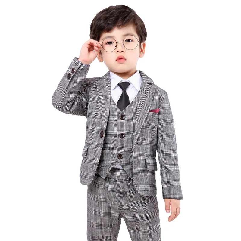 

Boys Plaid Suit Jacket Kids Formal Tuxedo Dress Clothes Sets Child Wedding Party Morning Coat Ring Bearer Blazer Pant Costumes