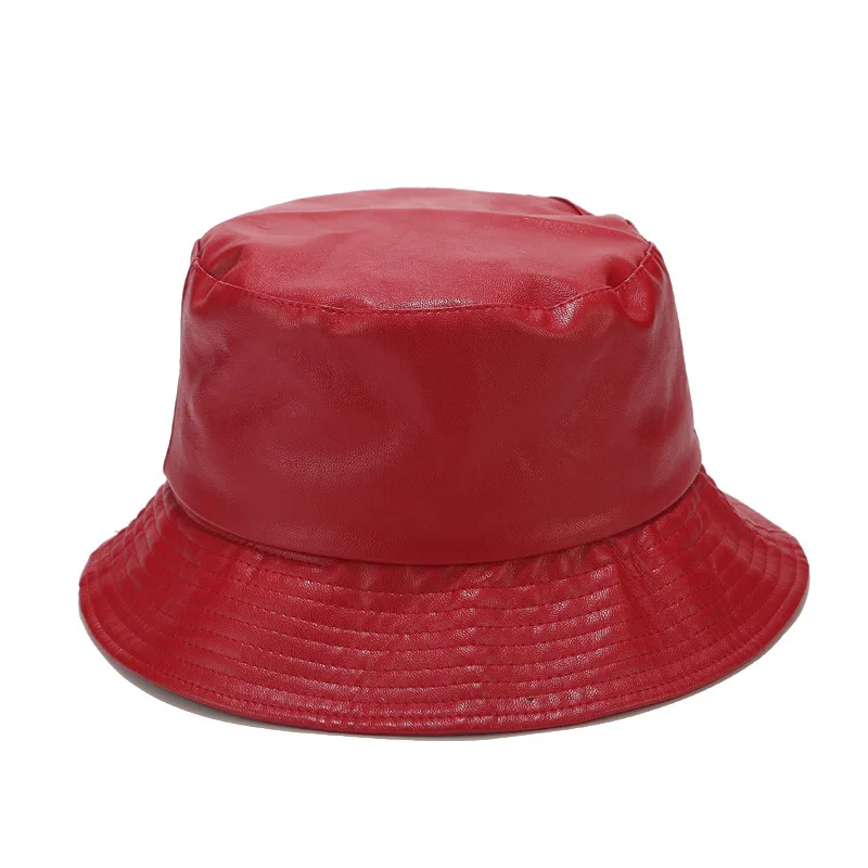 

Autumn Winter PU Bucket Hat Women Leather Fishing Cap Men Foldable Hiking Hat Hip-Hop Street Waterproof Panama for Women and Men