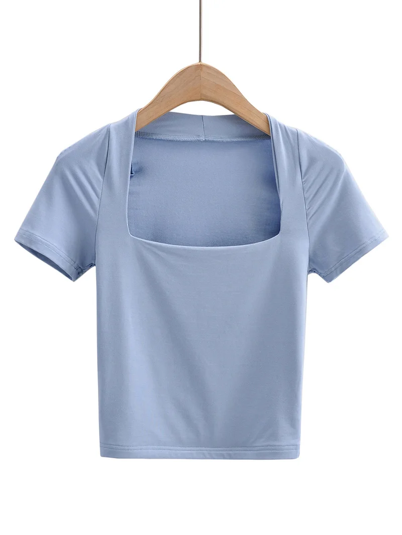 

Трикотажная рубашка с коротким рукавом, квадратным вырезом, для девочек